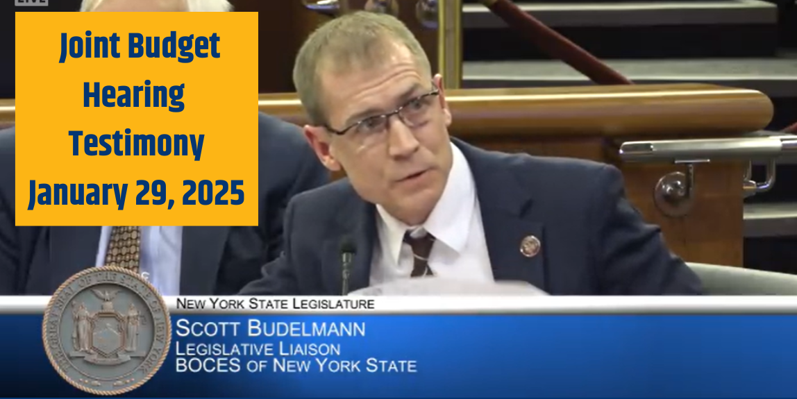 Scott Budelmann - legislative liaison for BOCES of NYS testifying at the joint budget committee hearing